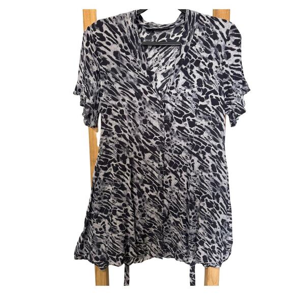 AllSaints Fay Ambient Dress Animal Print Back Tie Mini Gray Black Size Small - Picture 4 of 12